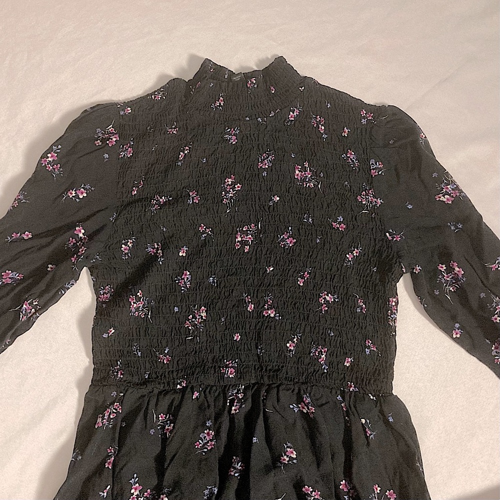 Wild Fable Black Floral Smocked Long Sleeve Midi Dress Size Small - Picture 5 of 10